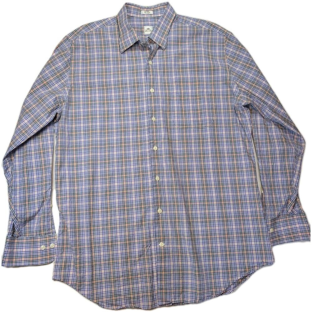 Peter Millar Large Button Front Check Shirt Purple Orange Cotton